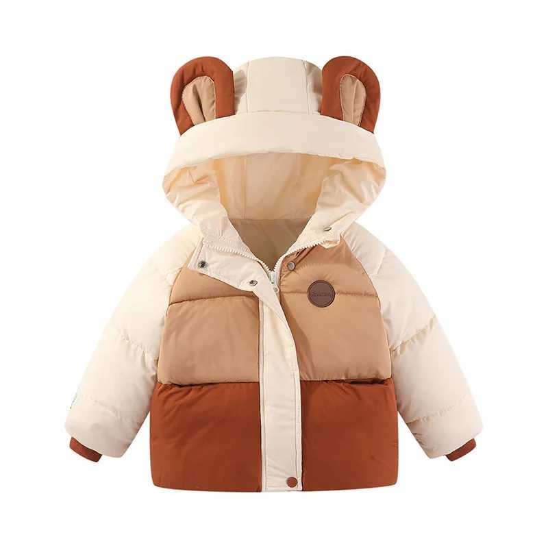 Boys and girls winter jacket new fashion thick patchwork childrens coat big ears hooded childrens cotton padded jacket M241018