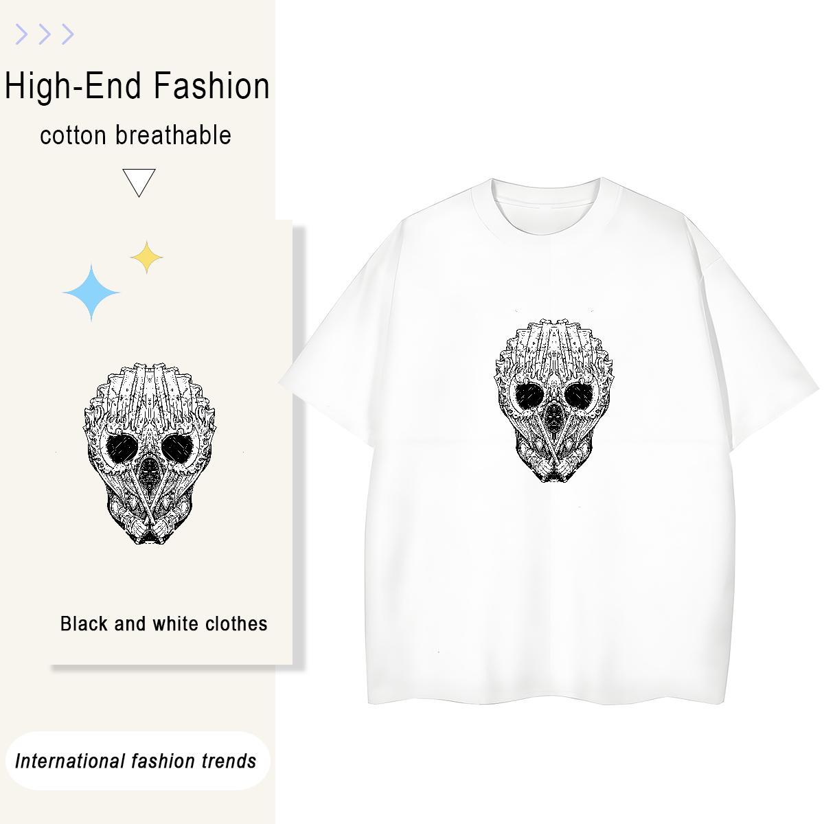 2024 Casual T shirt 100% Cotton 230g Breathable Home Outdoor skull Lady T shirt Brand Cartoon Floral Printing Polos