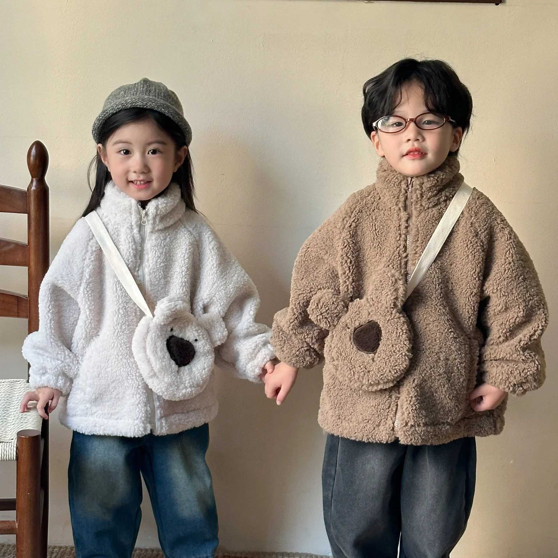 Childrens clothing casual cashmere coat new autumn winter boy and girl jackets cute full matching thick top M241018