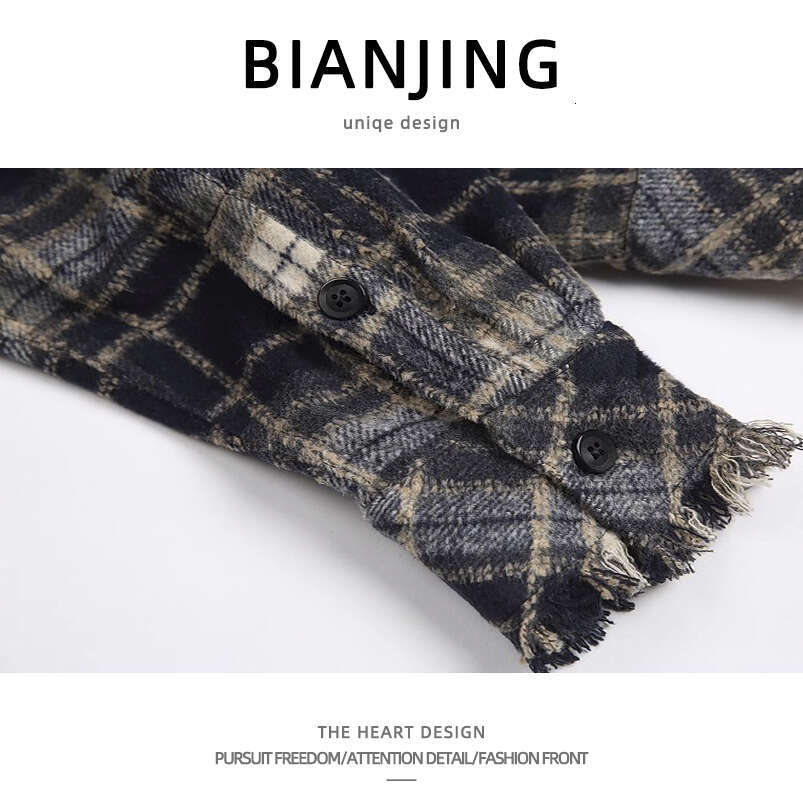 shanshi Men's shirts shanshi Men's shirts American plaid fringed design long sleeved men's trendy brand loose casual high street niche 