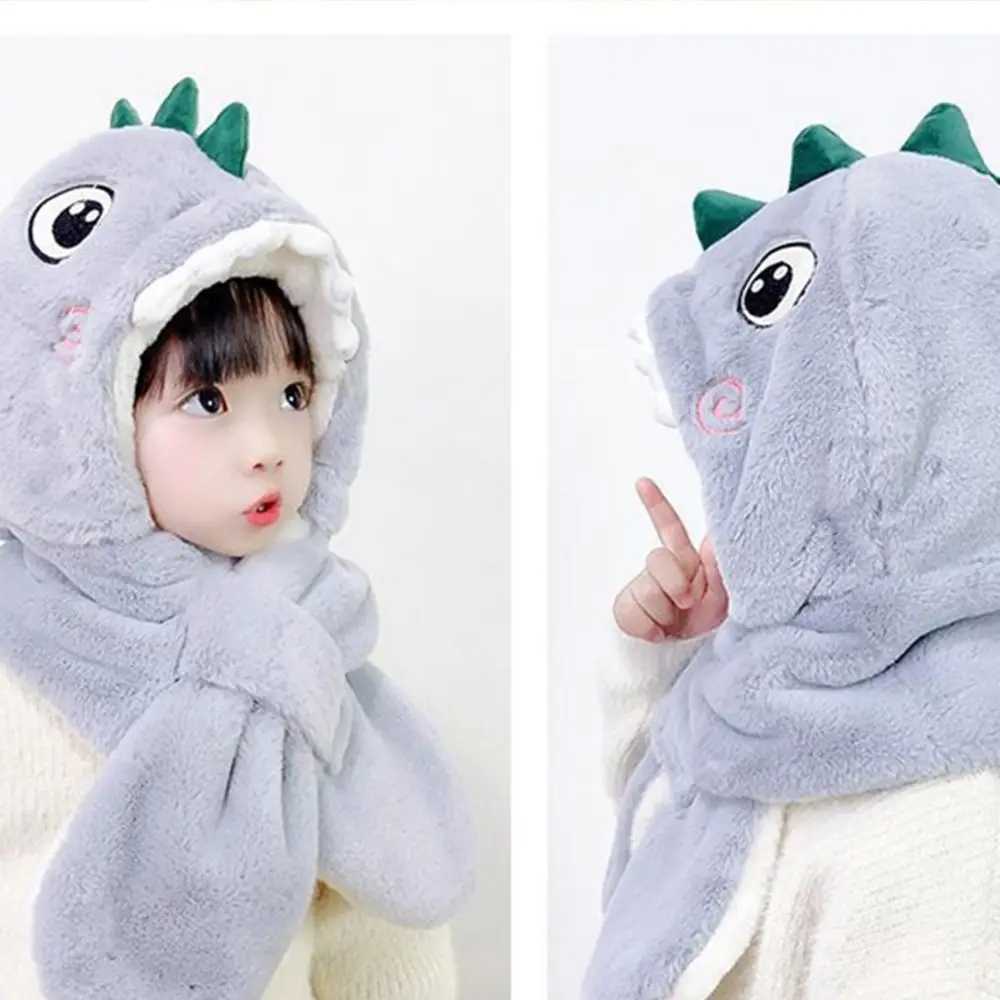 Children Winter Hats Scarf Set Beanies Kids Plush Dinosaur Warm Hat Scarf Set Fashion Boys Girls Windproof Ear-flap Cap LX241018