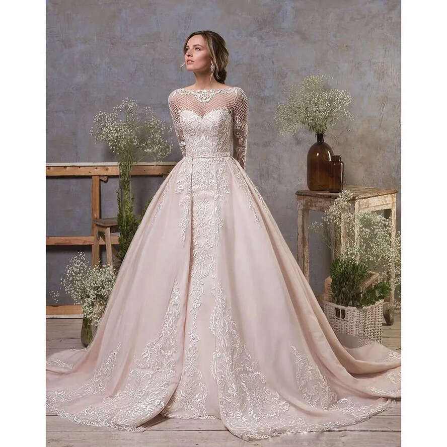With Mermaid Elegant Lace Sleeve Dress Long Backless Tulle Applique Detachable Train Formal Ocn Custom Made Or Length