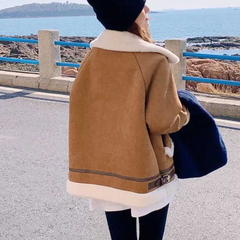 Autumn Winter Womens Jacket Plush Leather Fur Integrated Thickened Warm Lamb Wool Short Coats Korean Winter Clothes Women V1548X241018