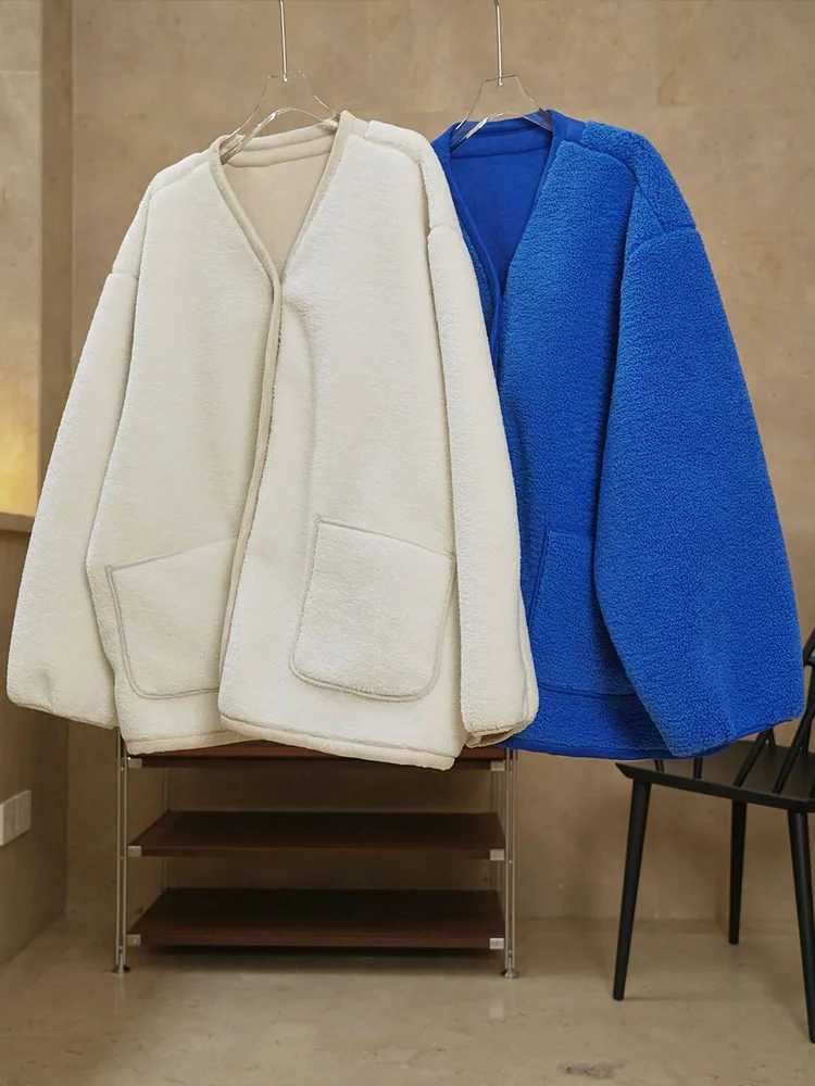 2024 Winter Women Vintage Lamb Wool Sheepskin Coat Streetwear Front and Back Two Wearing Jacket Casual Warm Outerwear JacketsX241018