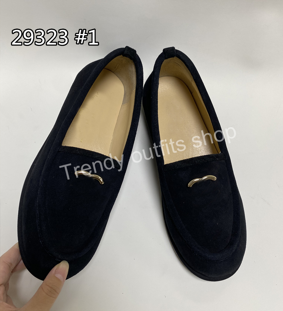 Fall Winter Loafers Leather Fur Shoes Luxury Design Metal Letter Buckle Single Shoes EU35-41