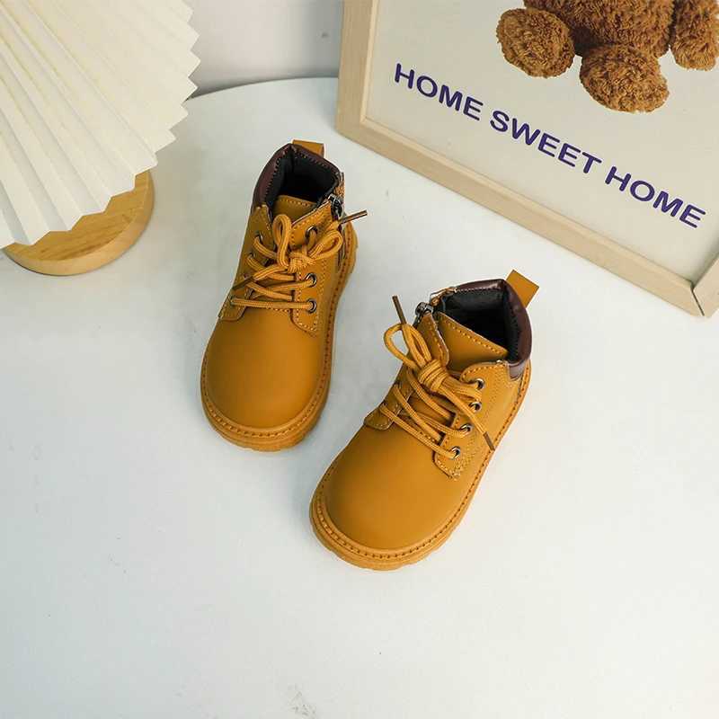 Boots Childrens Autumn Boots 2024 New Boys Leather Boots Fashion Non-slip Kids Causal Girls School Ankle Boots Comfortable Versatile H241018