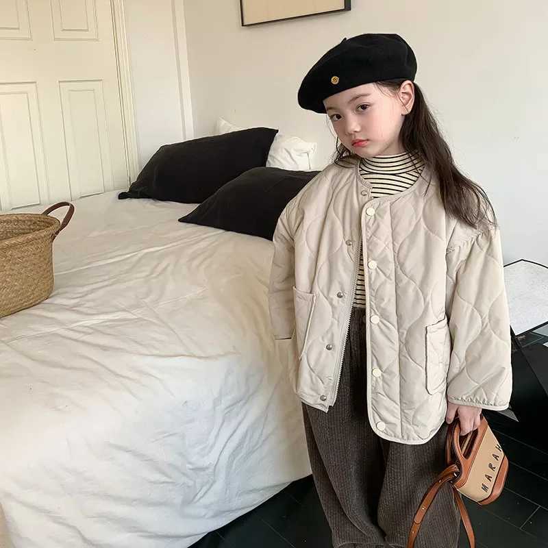 Childrens clothing loose apron jacket autumn and winter girls pure color cotton warm pure color casual simple childrens clothing M241018