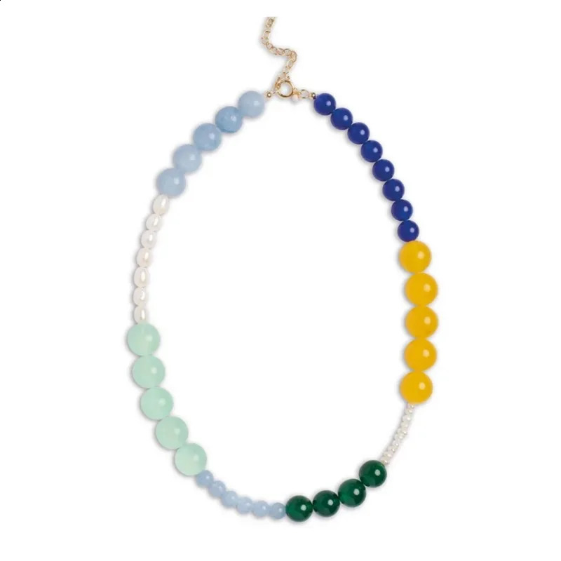 Classic colored natural stone freshwater pearl beads with high-end feel irregular dopamine necklace collar chain sweater necklace 241018