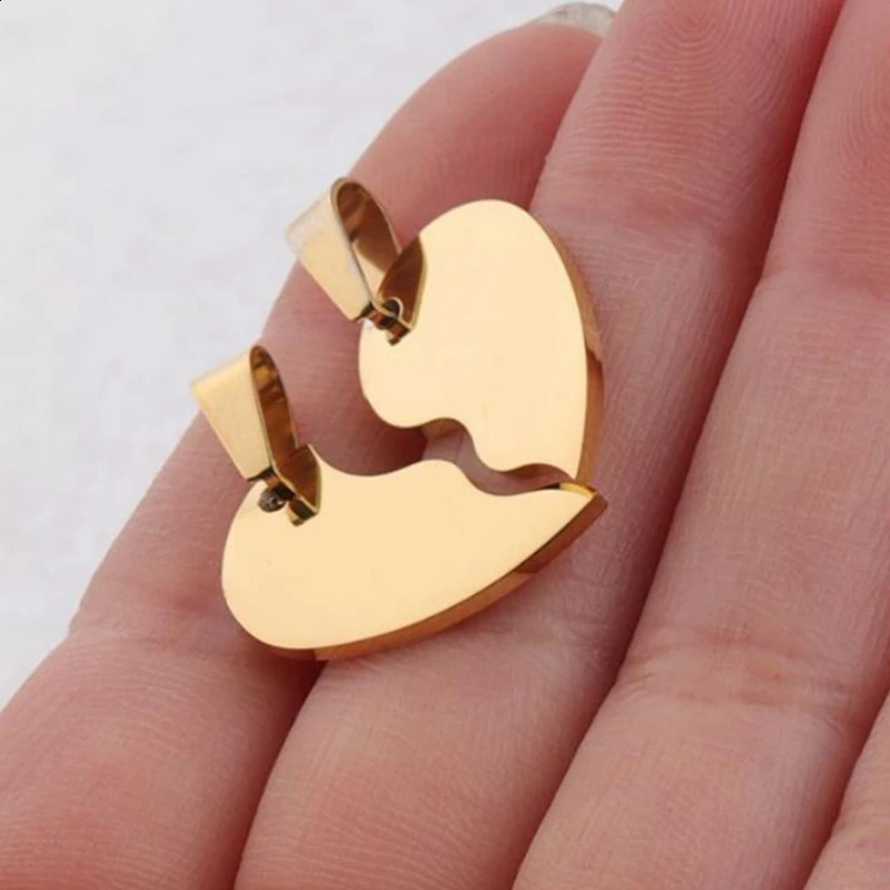 Mirror Polished 10pairs Blank Broken Heart Pendant Couples Jewelry Making DIY Findings Stainless Steel Split Puzzle Charms 241010
