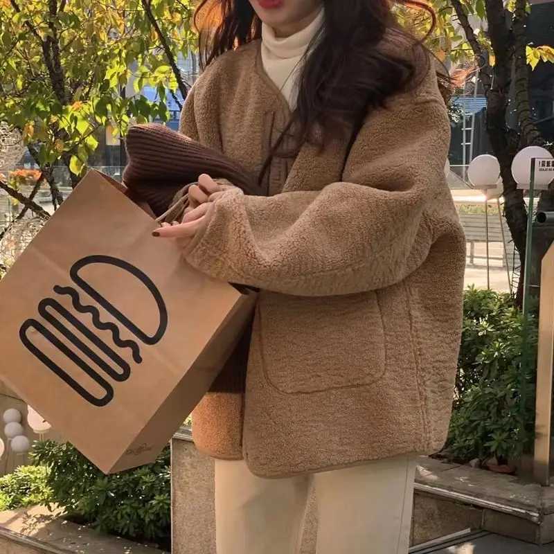 Korean Chic Coat Women Autumn Winter Lamb Wool Jacket Fleece Jacket Thick Warm Coat Women Clothing Short TopsX241018