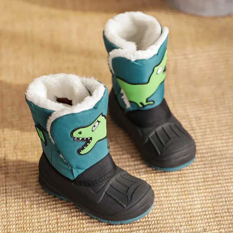 Boots Winter childrens high snow boots baby cartoon dinosaur cute boots boys waterproof and anti slip ski boots girls fashionable cotton shoes H241018