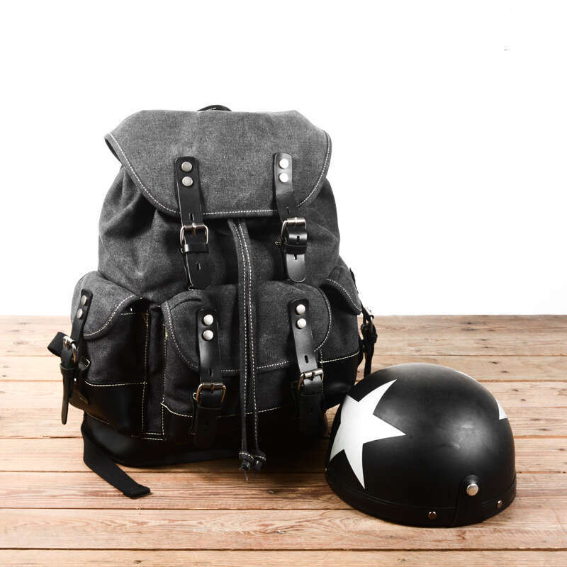 Travel Leather Waxed Canvas Backpack Male Vintage Laptop School Bag Large Waterproof Men Shoulder Hiking Rucack