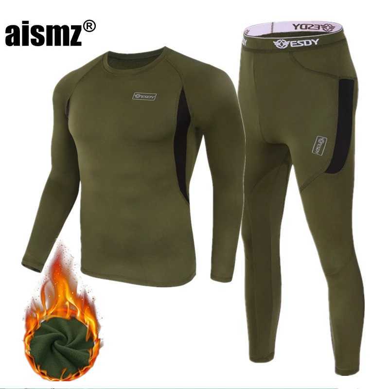 Men's Thermal Underwear Aismz winter Top quality New thermal underwear men compression flce sweat quick drying thermo underwear sets men clothing