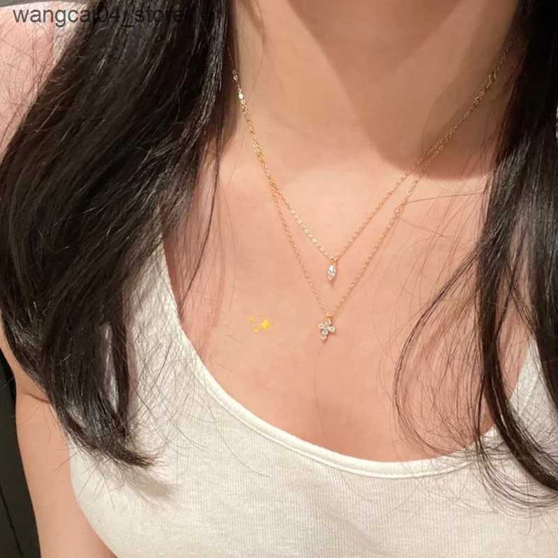 Chokers New 925 sterling silver double cross necklace with gold geometric shape pendant necklace womens jewelry birthday gift L240910