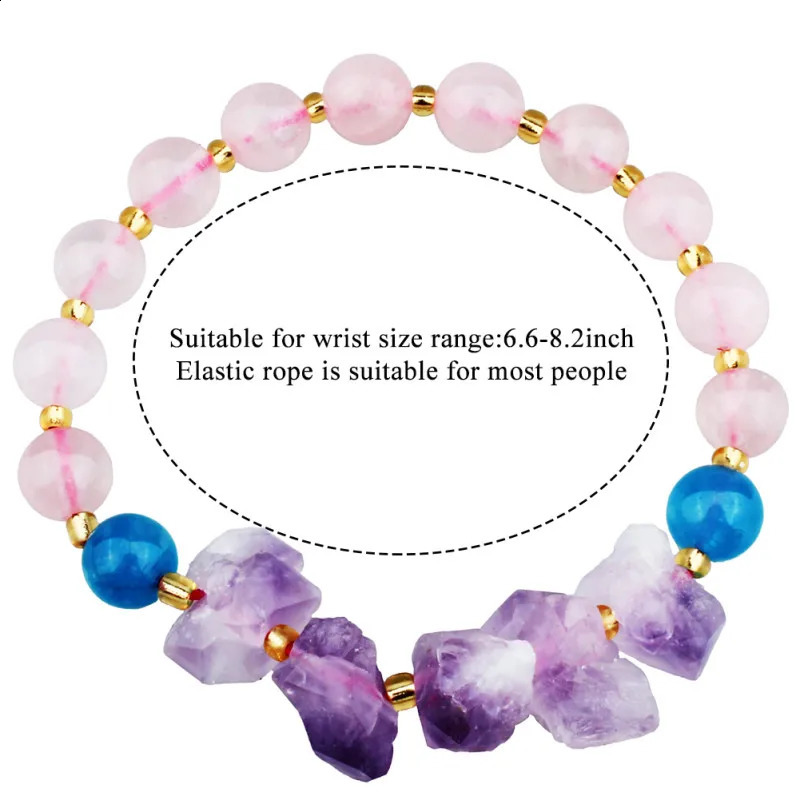 HAWSON Pink Crystal Bracelet Natural Stone Beads Blue Purple Crystal Bracelet with Elastic Rope 241018