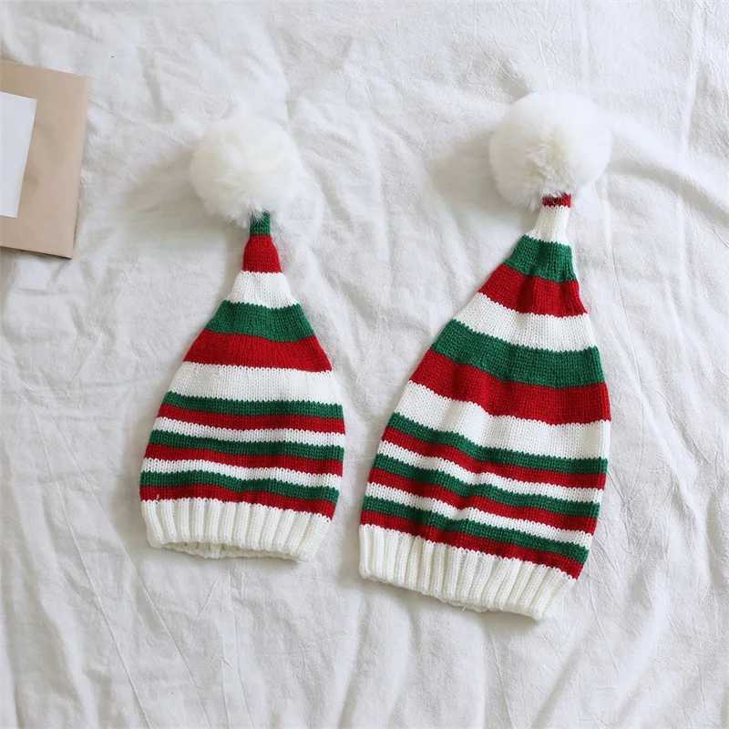 Suefunskry Christmas Knitting Hat Winter Warm Striped Beanie Cap Cold Weather Pom Hat for Kids and Adults LX241018