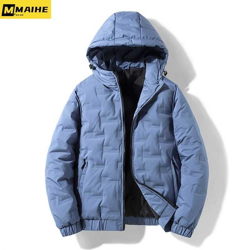 White Duck Down Jacket For Men Solid Color Casual Warm Hooded Jackets Korean Version Trendy Short Lightweight Mens Clothing LX241018