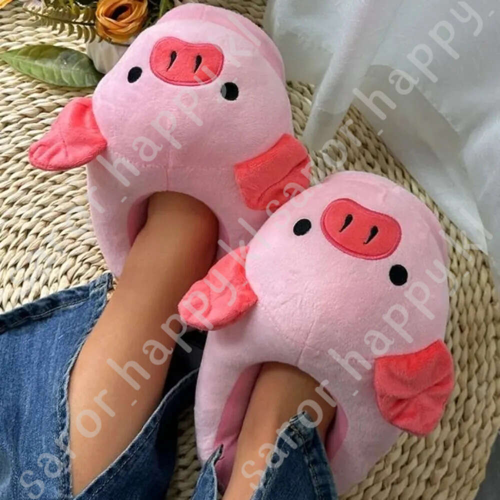 Cute Pig Winter New Women Slipper Heel Cover Warm Slippers Soft Fur Warm Indoor Comfortable Home Fluffy Home Slippers Shoes 932