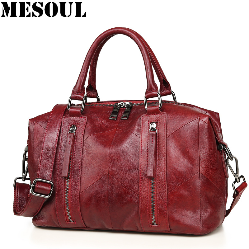 Woman Bags 2022 Genuine Leather Women Handbag Casual Handbags Top Quality Double Zipper Pocket Boston Shoulder Crossbody Bag