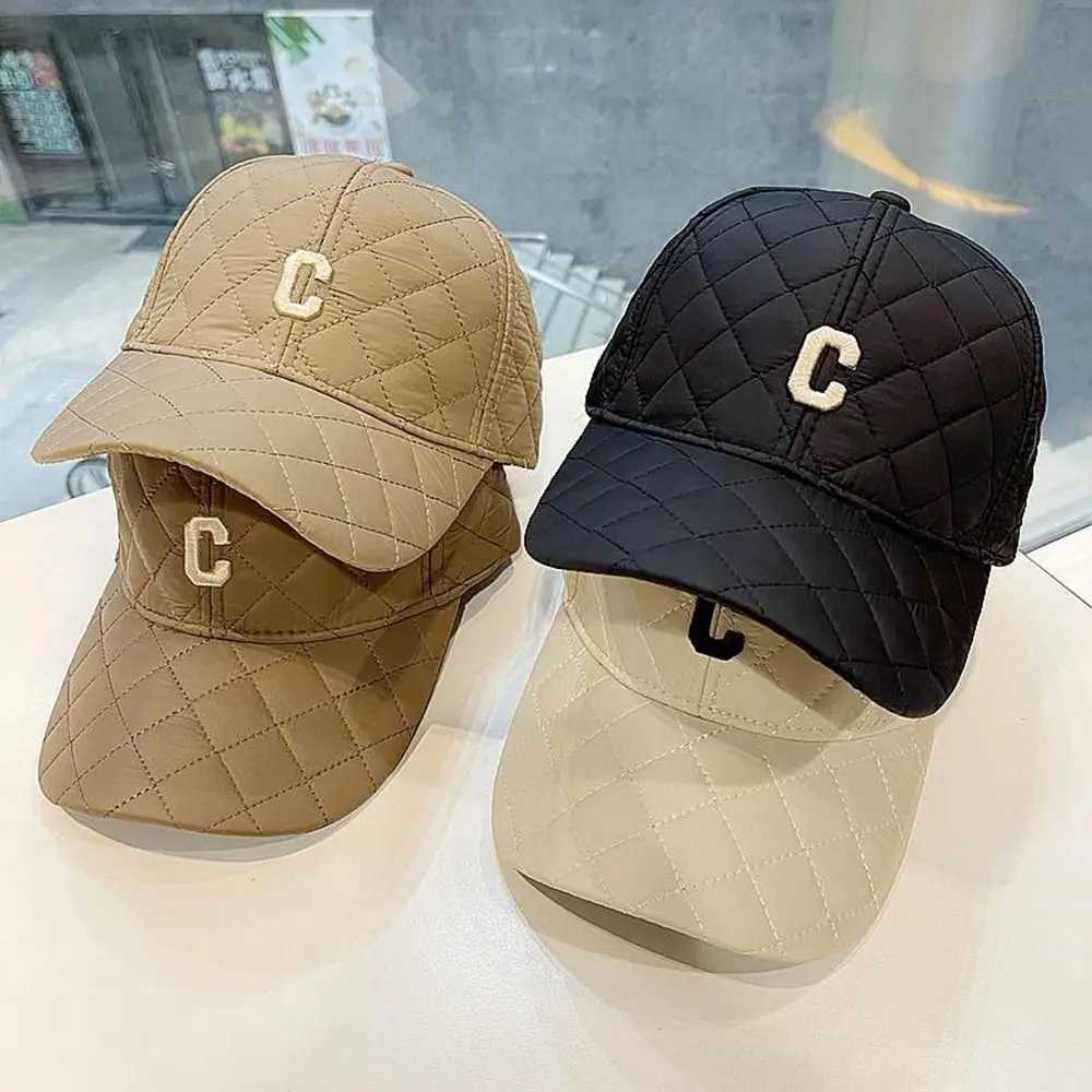 Winter Down Cotton Plaid Warm Baseball Cap Embroidery C-Letter Casual Simple Hats for Women Snapback Hat Female Hip Hop CapX241018