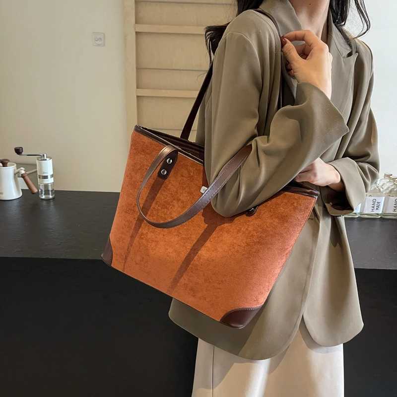 Ladies Faux Suede Tote Bag Large Capacity Shoulder Satchel Zipper Handbag Slouchy for Shopping Travel Work 241018