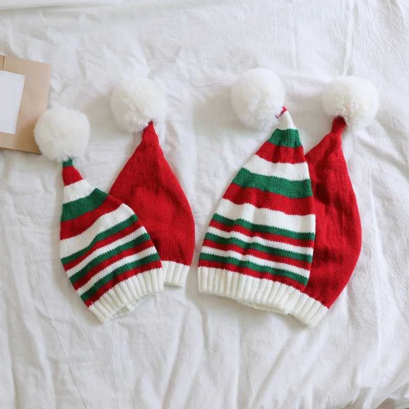 Suefunskry Christmas Knitting Hat Winter Warm Striped Beanie Cap Cold Weather Pom Hat for Kids and Adults LX241018