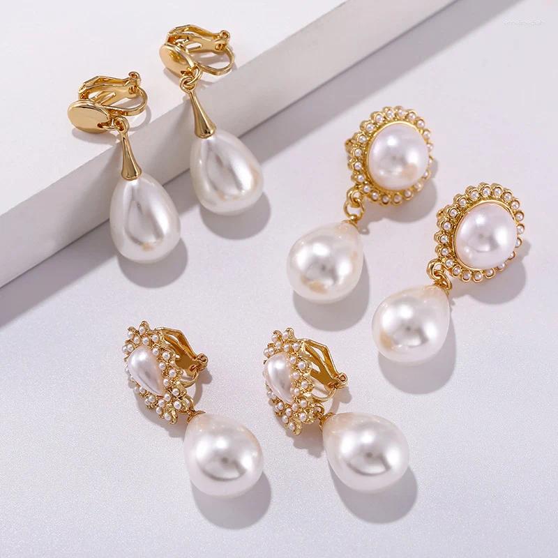 Backs Earrings Fashion Waterdrop Baroque Pearl Clip On Charm Pendant Geometric No Pierced Ear Clips For Women Wedding Jewelry Gifts