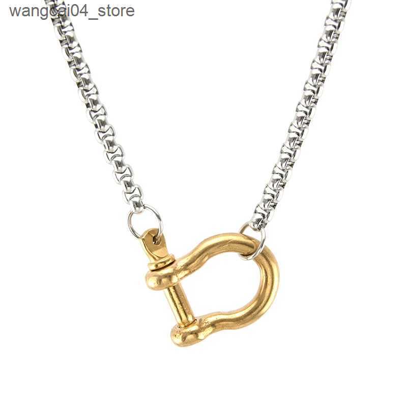 Chokers Stainless steel horseshoe charm necklace womens Rolo box chain gold necklace mens jewelry L240910