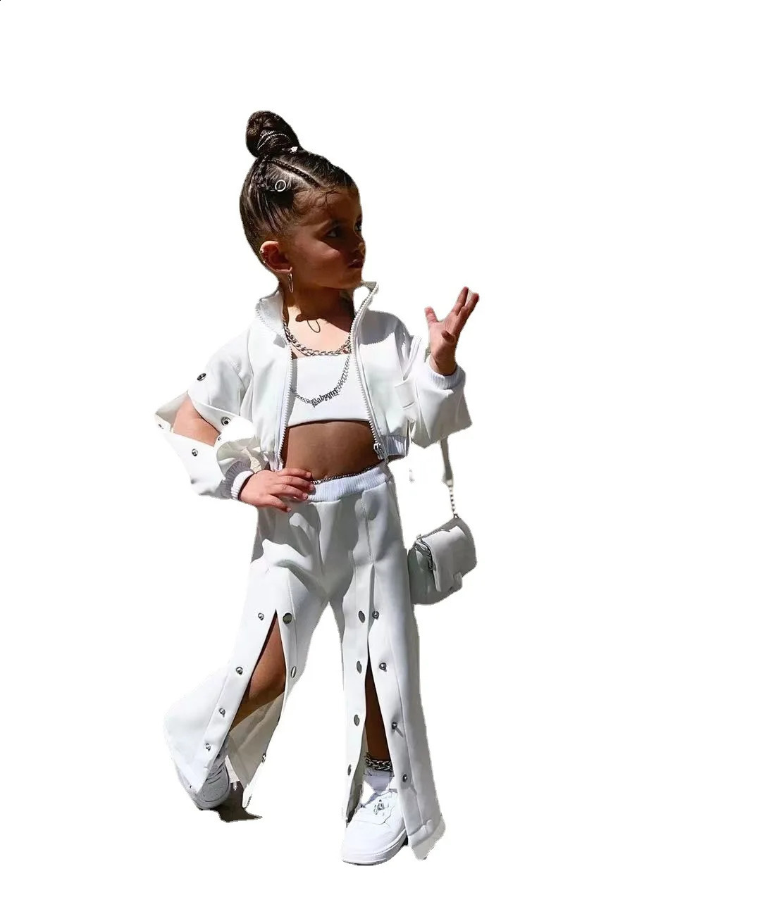 Girls Jacket Wide Leg Pants Teenager 3 pcs Set Children Clothing Suit Winter Kids Clothes For 3 4 5 6 7 8 Years White Color 241008