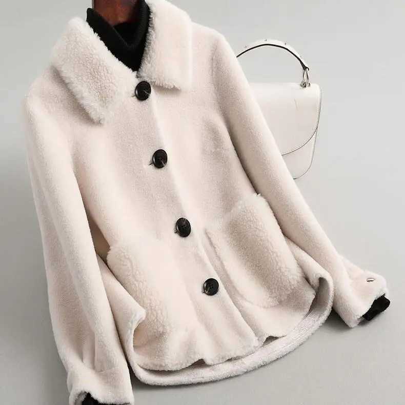 Women 2024 Autumn Winter Real Lamb Fur Coat Female Warm Natural Sheep Shearing Wool Jacket Ladies Single Breasted Outewear Y129X241018