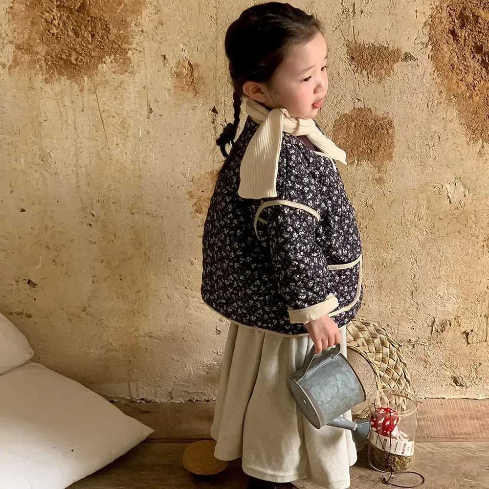 Girls Coat Autumn/Winter New Childrens Clothing Korean Style Girl Baby Foreign Style Flower Cotton Coat Thin Casual M241018