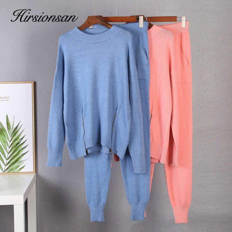 Hirsionsan Elegant Cashmere Knitted Sets Women 2023 Winter Warm Basicl Two Pieces Loose Sweater And Harem Pants Female Tracuit