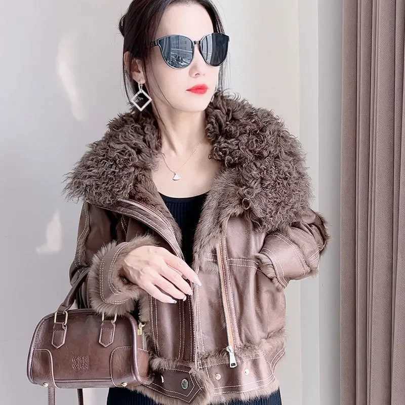 Fur Coat Women Winter 2024 New In Jacket Natural Real Rabbit Hair Inner Liner Short Casual Slim V-Neck Sheepskin Coat For WomenX241018
