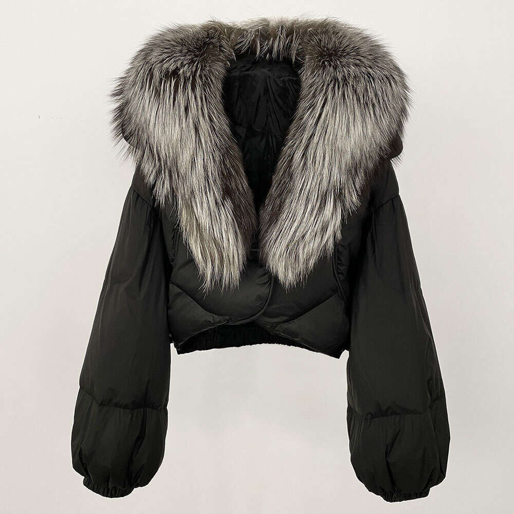 Long Sleeve Puffer Loose Real Fox Fur Coat Short White Duck Down Jacket Women Fashion Casual Winter Female Warm