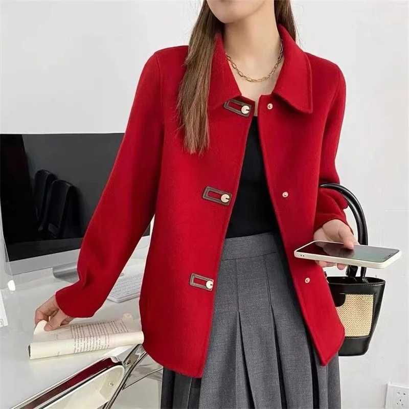 Women Woolen Coat Autumn Winter 2024 New Fashion Leisure Loose Double-Sided Cashmere Wool Coat Female Jackets Overcoat Tops 5XLX241009