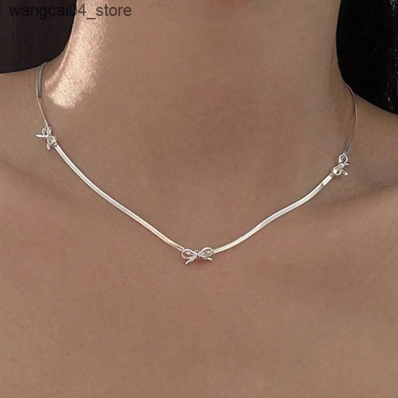 Chokers 925 sterling silver bow necklace chain snake bone necklace birthday party gift L240910