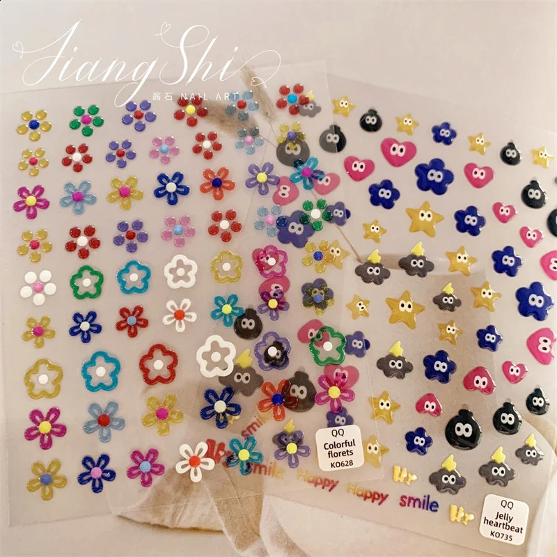 5/8/10PCS Jelly Nail Stickers Patch Cartoon Color Nail Sticker Pack Cute Nail Stickers Nail Art Decorations 241017