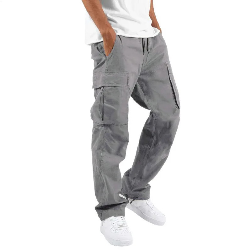 Mens Cargo Pants Spring Fall Independent Station European and American Export Multi-flap Pocket Pants Drawstrin... 241010