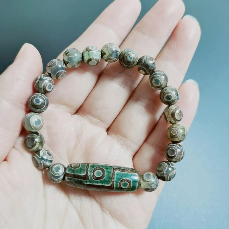 Healing Stone Natural Xizang Dzi Agate Bracelet suitable for women nine eye agate three eye round bead chain bracelet 241018