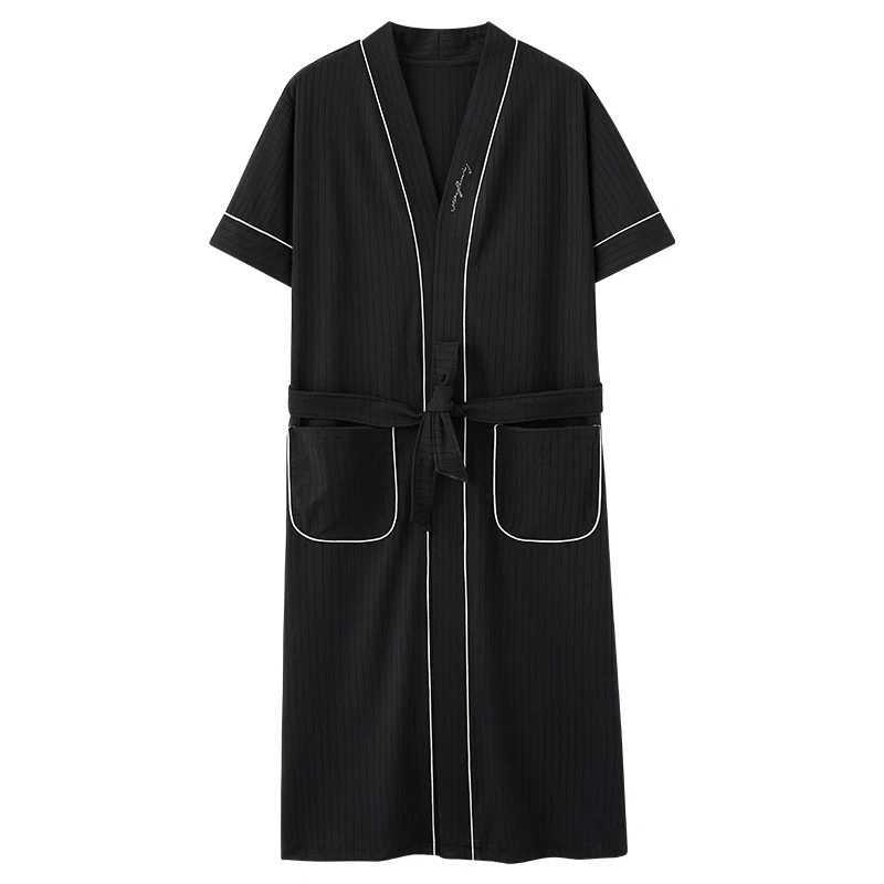 Big Yards L - 4XL Pajamas Mens Full Pure Cotton Knited Robes Sexy V-Neck Short Sleeve Bathrobe Male Solid Color Nightgown LoungeXJ241018