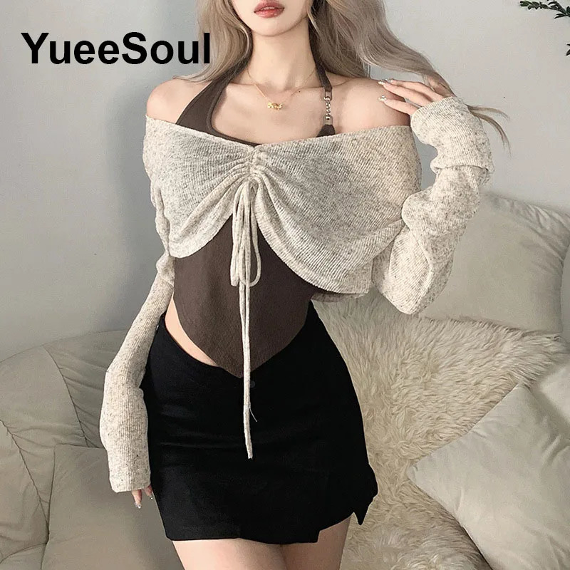 Sexy Vintage Crop Tshirts Long Sleeve Slim T Shirt Autumn Korean Style Chic Sweet Y2K Aesthetic Streetwear Female Tee 241018
