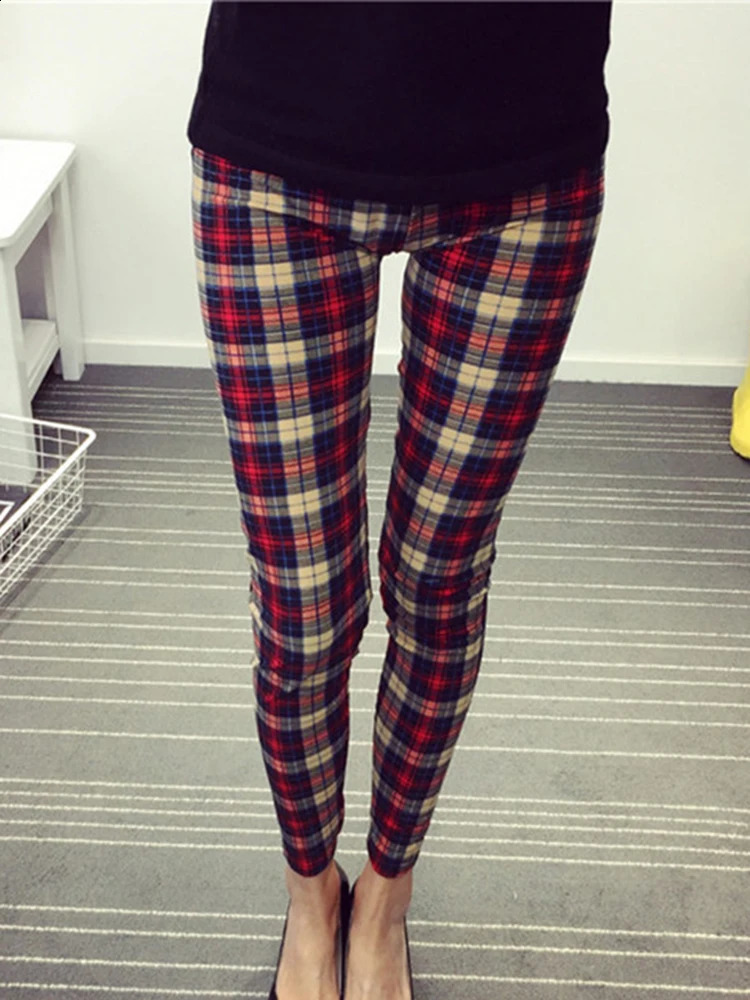 CUHAKCI Fashion Plaid Printing Legging Sexy Fitness Leggins Grid Floral Stripe Trousers High Waist Pencil Pants 241007