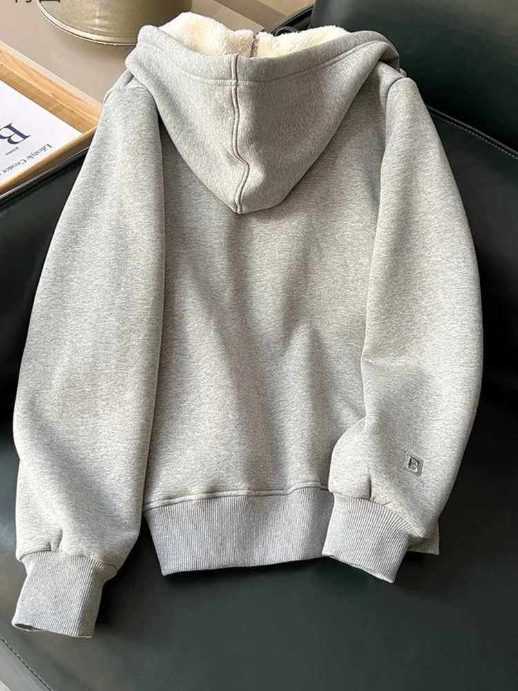 Thick Lambwool Lined Hooded Jackets Coats Fall Winter Loose Chaquetas Casual Candy Color Casaco Tops Korea Fahsion Women JaquetaX241018