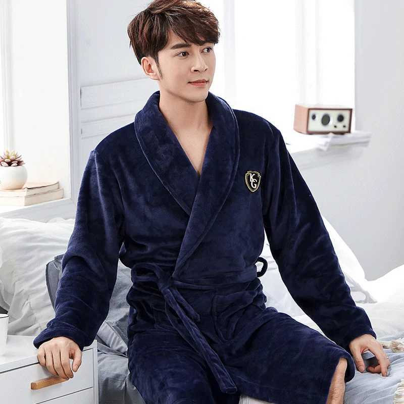 Men Casual Kimono Bathrobe Autumn Winter Flannel Long Robe Thick Warm Sleepwear Plus Size 3XL Nightgown Male Loose Home WearXJ241018