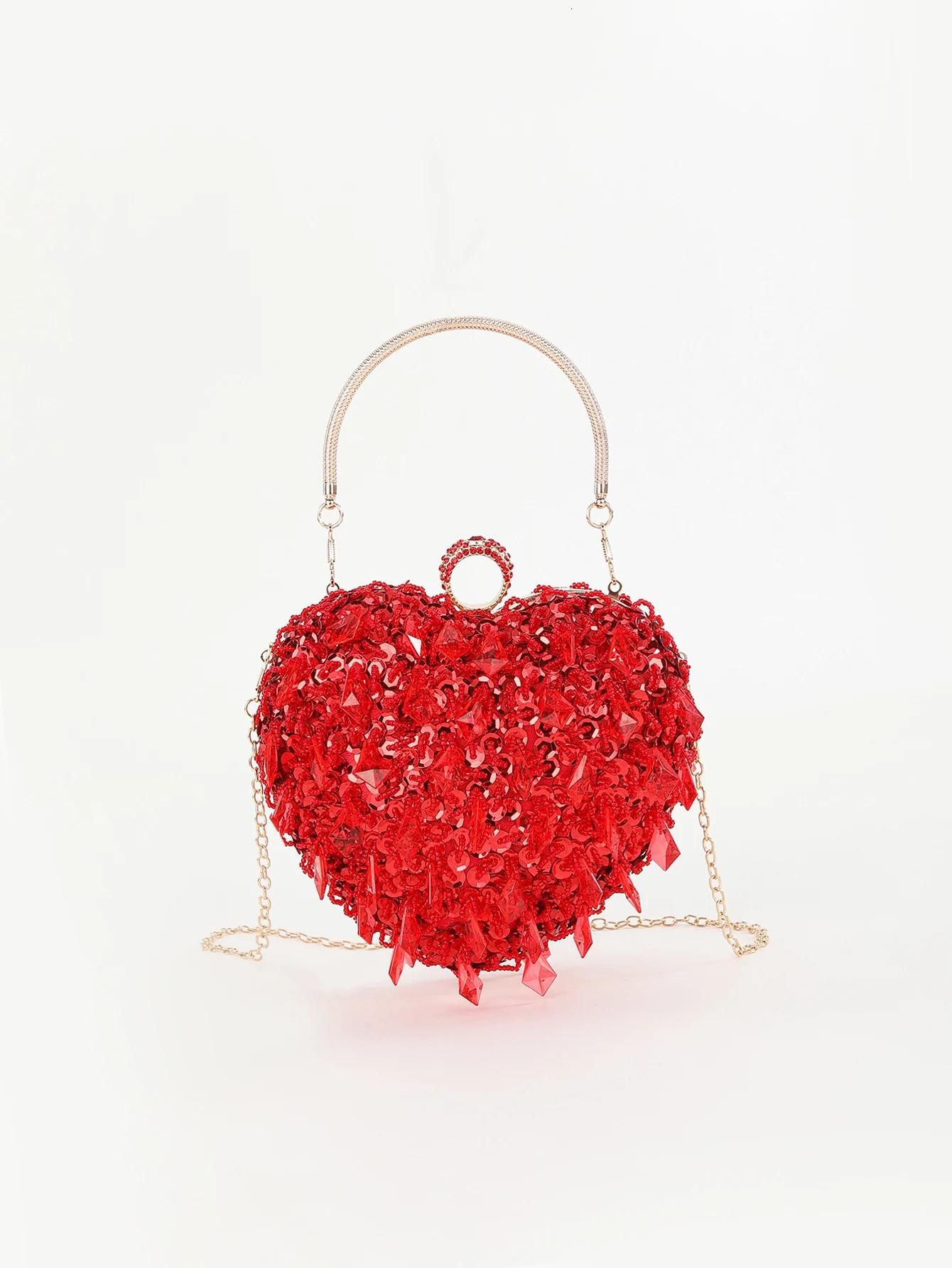 Mini handmade bead sequin hand ten font night bag red heart cufflink bag used for parties weddings and dinners241018