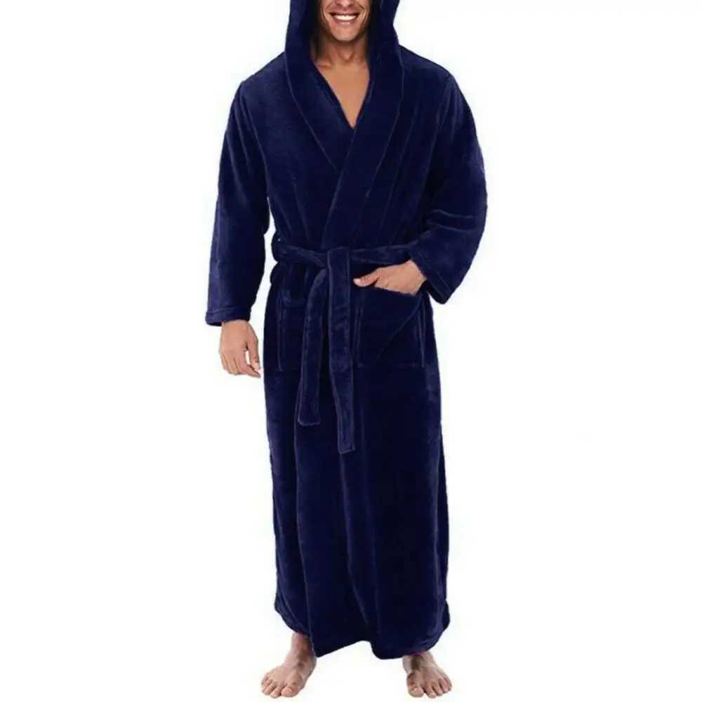 Nightgown Bathrobe Soft Sleepwear Loose Winter Thick Warm Men Coral Fleece Robe Bath Gown Long NightweaXJ241018