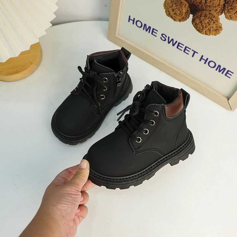 Boots Childrens Autumn Boots 2024 New Boys Leather Boots Fashion Non-slip Kids Causal Girls School Ankle Boots Comfortable Versatile H241018