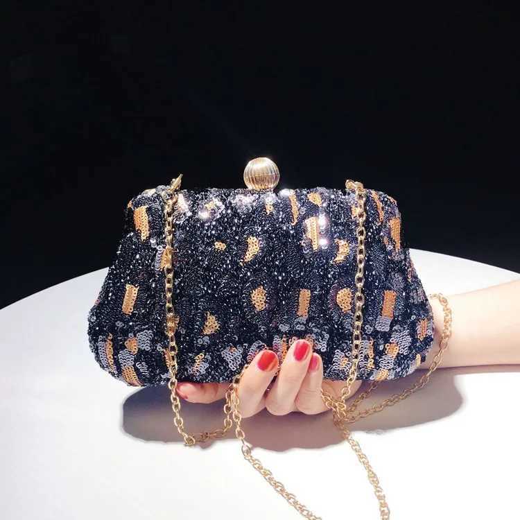 Fashionable womens dinner bag luxurious embroidered sequin top handbag shoulder handbag Leopard Print clutch wallet noble handbag Z241018