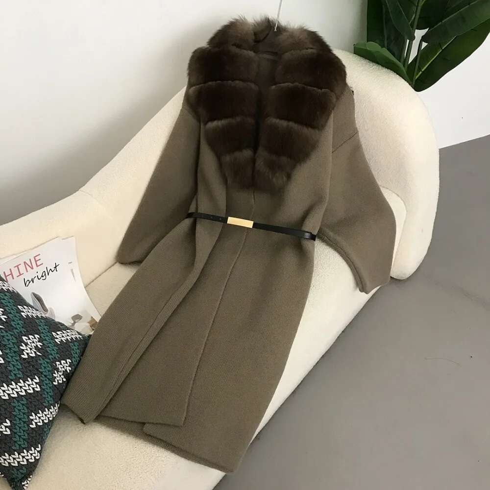 Real New Lazy Fashion Thick Long Fur Collar Cardigan Knitted Women's Natural Fox Skin Loose Coat