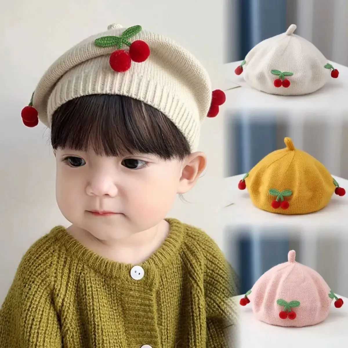 Fashion Baby Hat Solid Color Flower Girls Warm Beret Vintage Knitted Beret Hat Kids Autumn Winter Children Artist Painter Cap LX241018